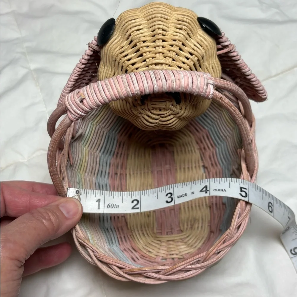 Vintage Woven Easter Bunny Basket with Pink, Blue, and Tan Accents